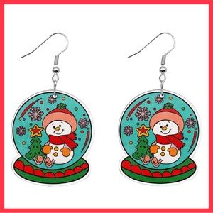 🆕FESTIVE SNOWMAN SNOW GLOBE EARRINGS! SUPER CUTE! COLORFUL & WELL MADE!